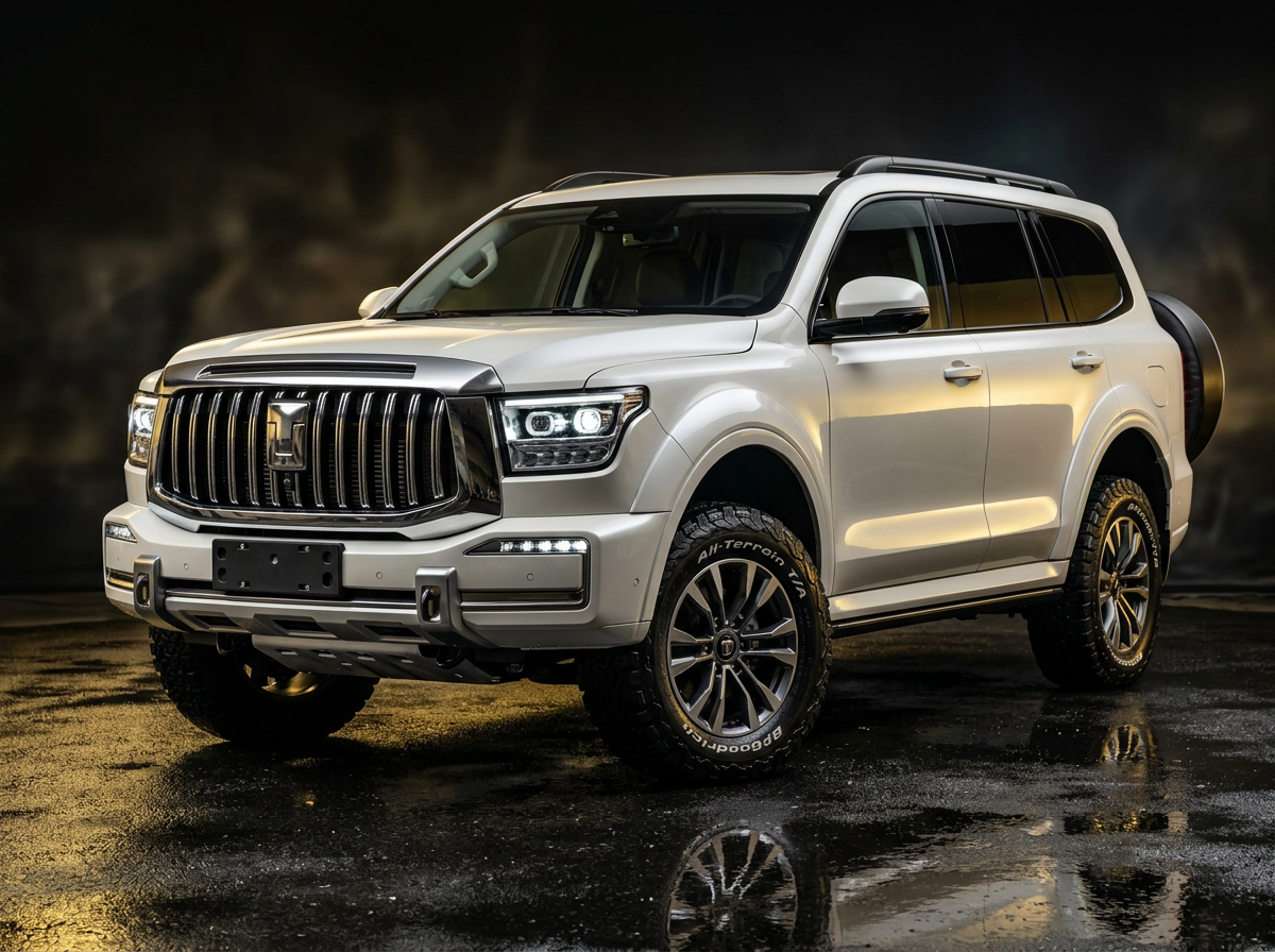 GWM Tank 500 exterior detail, chrome grille and LED lighting